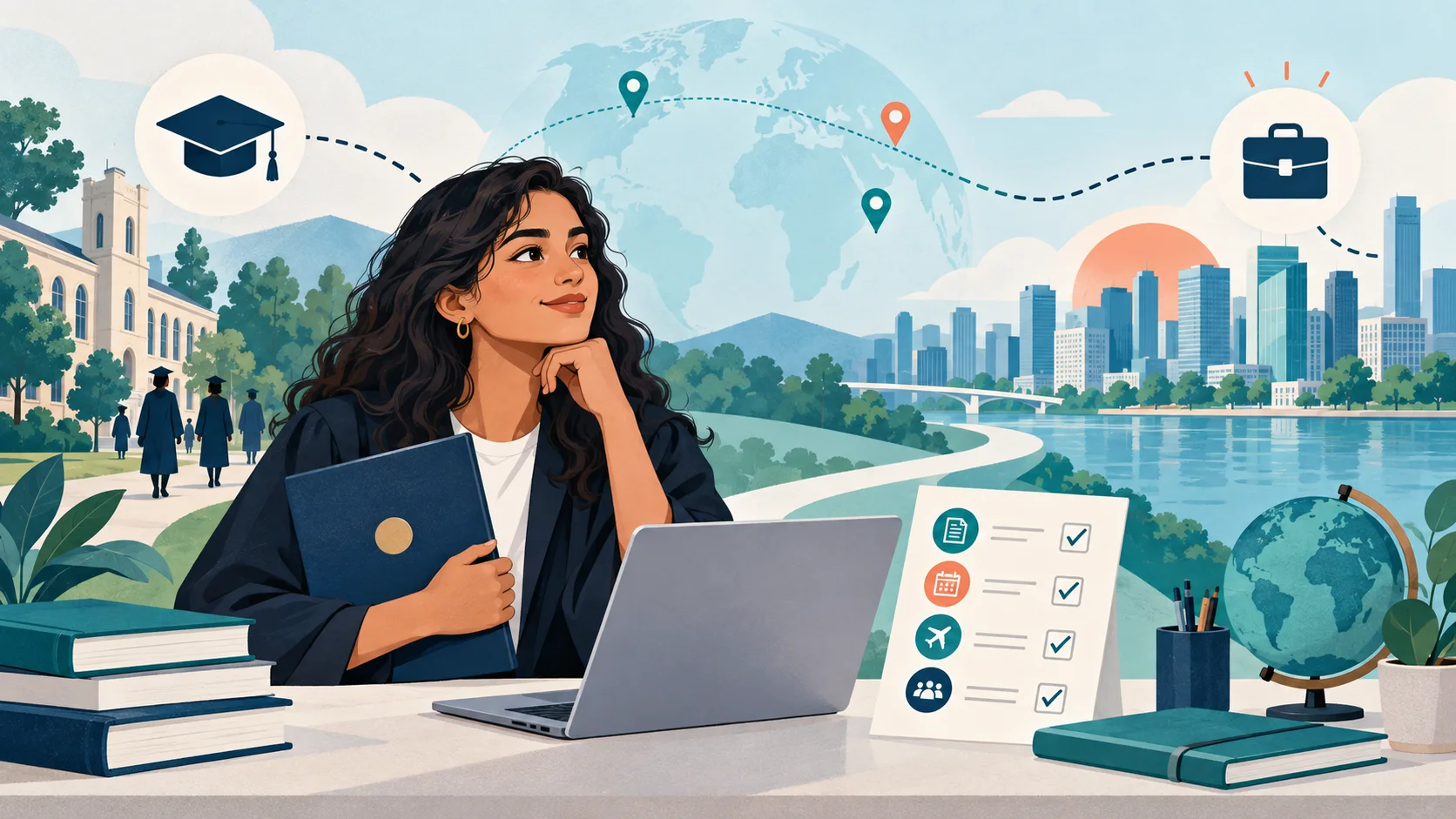 Graduada internacional comparando rutas legales para pasar de los estudios al trabajo